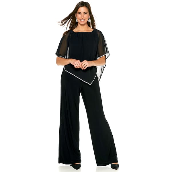 Plus Size MSK Sheer Poncho Rhinestone Trim Jumpsuit - image 