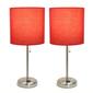 LimeLights Brush Steel Lamp w/Charging Outlet/Red Shade-Set of 2 - image 9