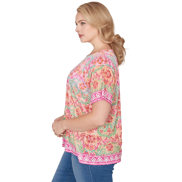 Plus Size Ruby Rd. Hothouse Florals Short Sleeve Damask Tee