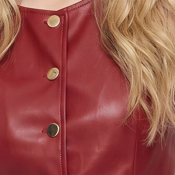 Womens NY Collection Faux Leather Button Vest
