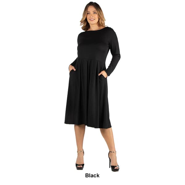 Plus Size 24/7 Comfort Apparel Long Sleeve Pleated Midi Dress