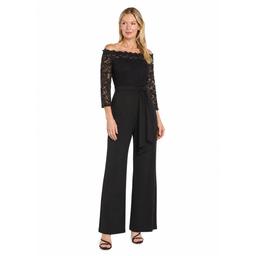 Petites R&M Richards Off The Shoulder Lce Crepe Jumpsuit