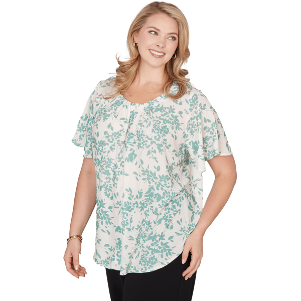 Plus Size Emaline Seabreeze Essence Flutter Sleeve Leaf Blouse