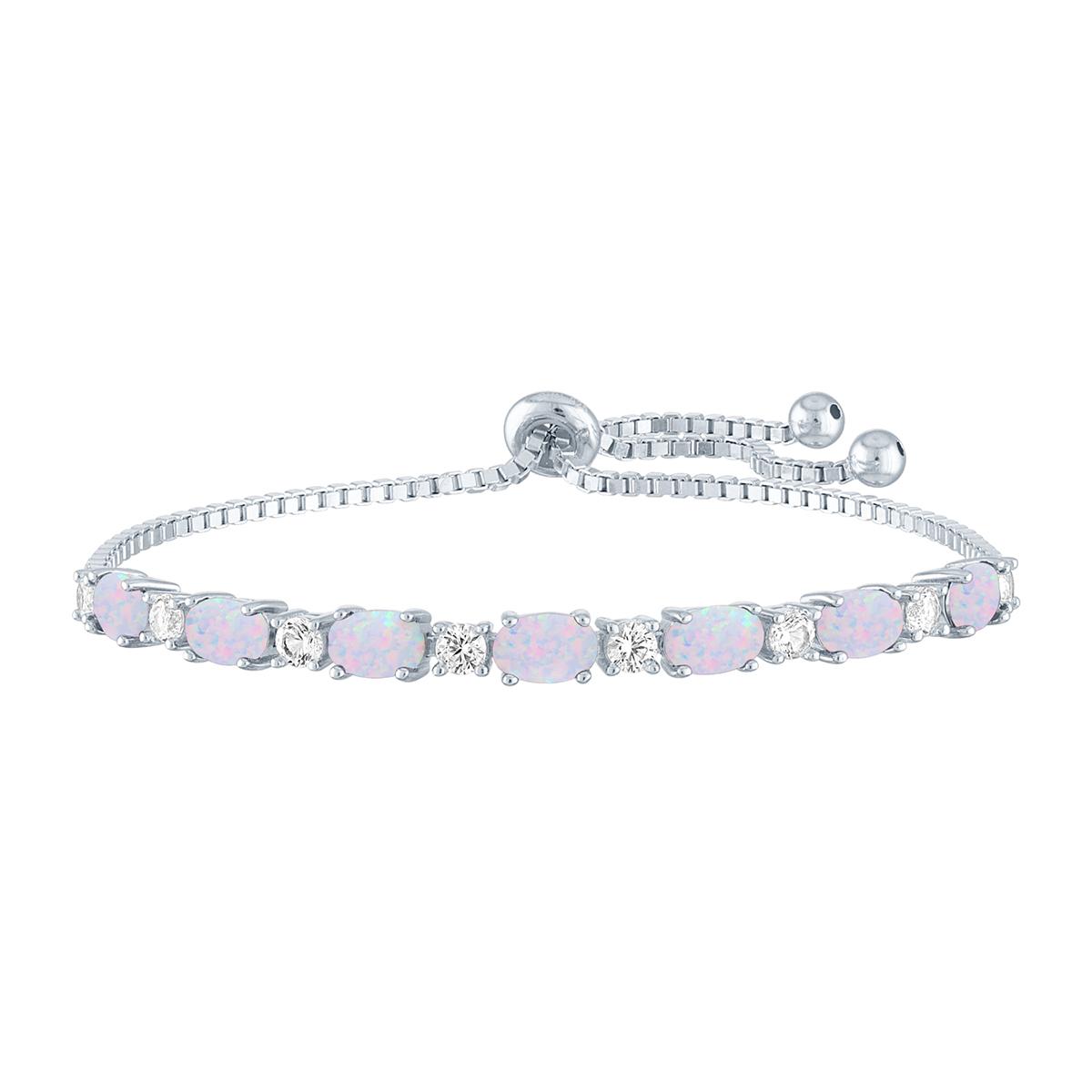 Gemstone Classics™ Created Opal/Sapphire Silver Bolo Bracelet