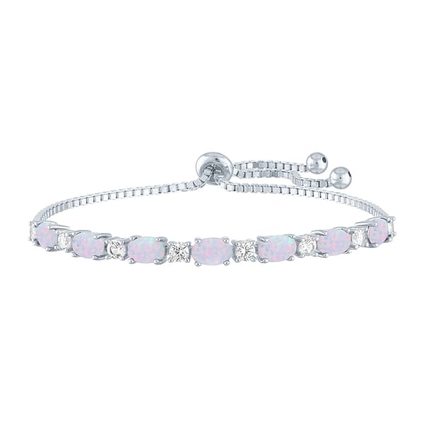 Gemstone Classics&#40;tm&#41; Created Opal/Sapphire Silver Bolo Bracelet - image 