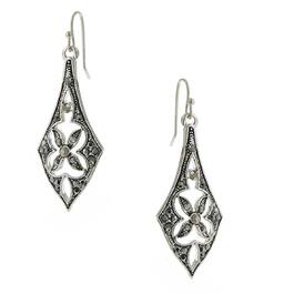 1928 Silver-Tone Hematite Diamond Shape Drop Earrings