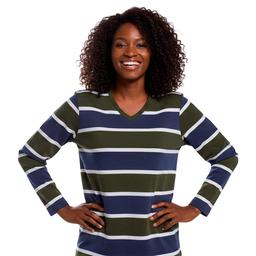 Petite Hasting & Smith Long Sleeve Rugby Stripe V Neck Tee