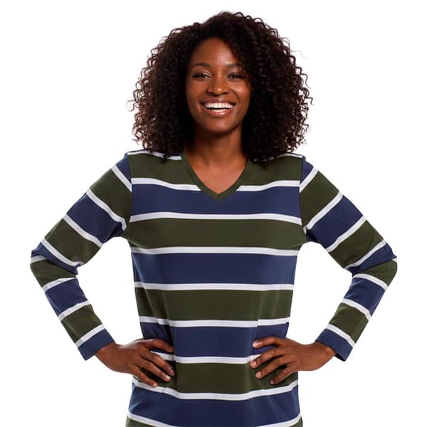 Petite Hasting & Smith Long Sleeve Rugby Stripe V Neck Tee