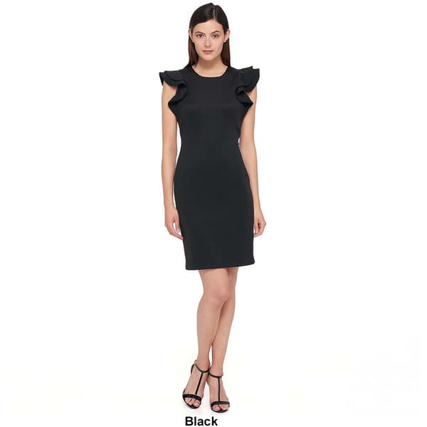 Womens Tommy Hilfiger Ruffle Sleeve Scuba Crepe Sheath Dress