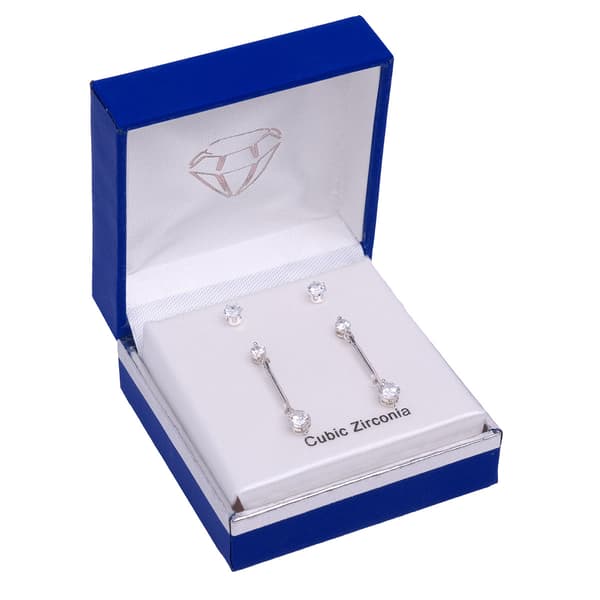 Silver-Tone CZ Linear Earring Duo Set - image 