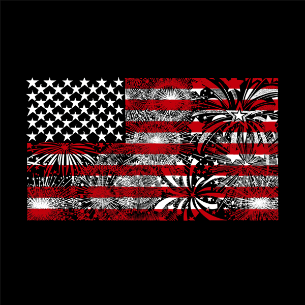 Womens LA Pop Art Fireworks American Flag Word Art V-Neck T-Shirt