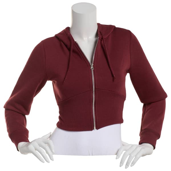 Juniors Derek Heart Fleece Cropped Zip Front Hoodie