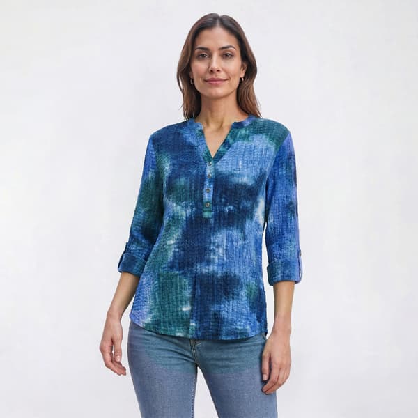 Plus Size Cocomo 3/4 Sleeve Basket Weave Tie Dye Henley Blouse - image 
