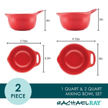 Rachael Ray 2-Piece Ceramic Mixing Bowl Set, Red