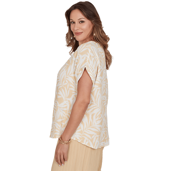Plus Size Emaline Verde Grove II Short Roll Sleeve Leaf Blouse