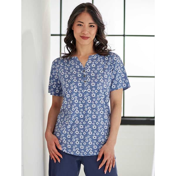 Petite Hasting & Smith Short Sleeve Floral Daisy Henley Tee - image 