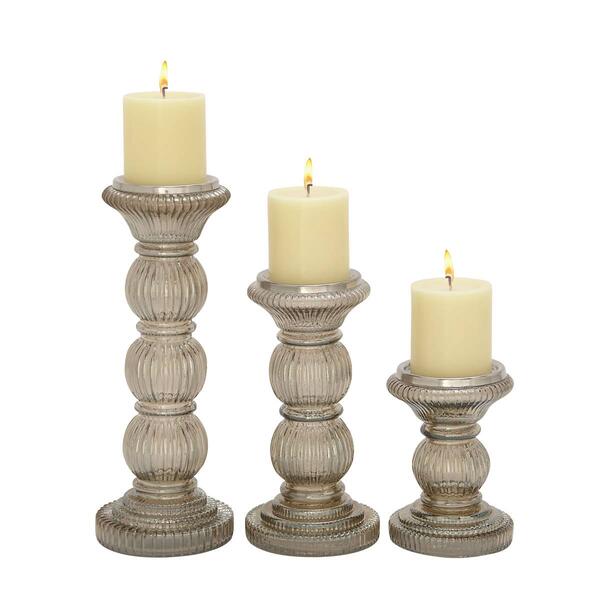 9th & Pike&#40;R&#41; Smoked Glass Pillar Candle Holders - Set of 3 - image 