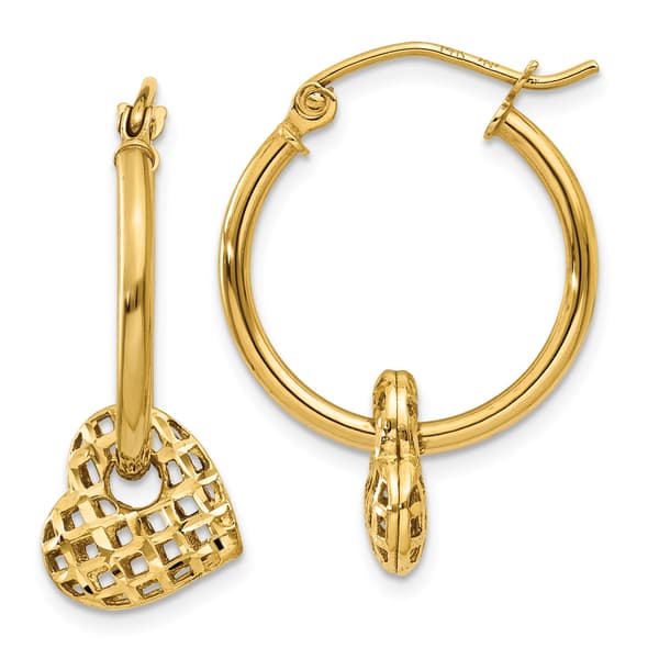 Gold Classics(tm) 14k Gold Moveable Heart Hoop Earrings - image 