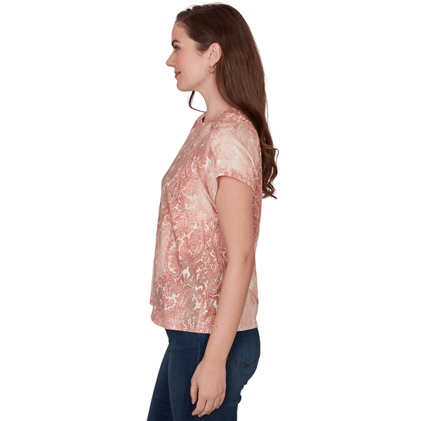 Womens Skye’s the Limit Key Items Cap Sleeve Faded Paisley Tee