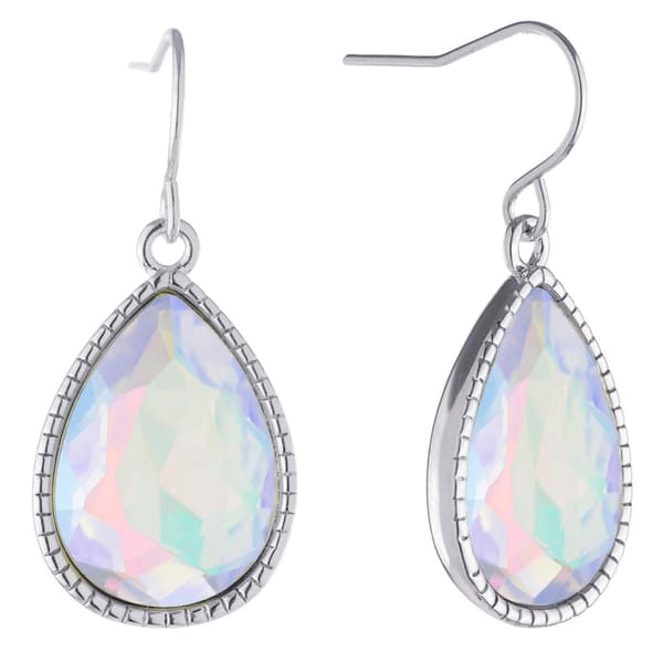 Silver Plated Iridescent Crystal Teardrop Drop Earrings - image 