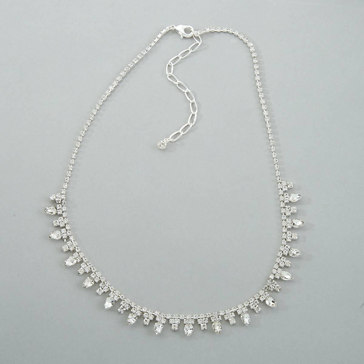 Rosa Rhinestones Single Row Large & Small Crystal Necklace