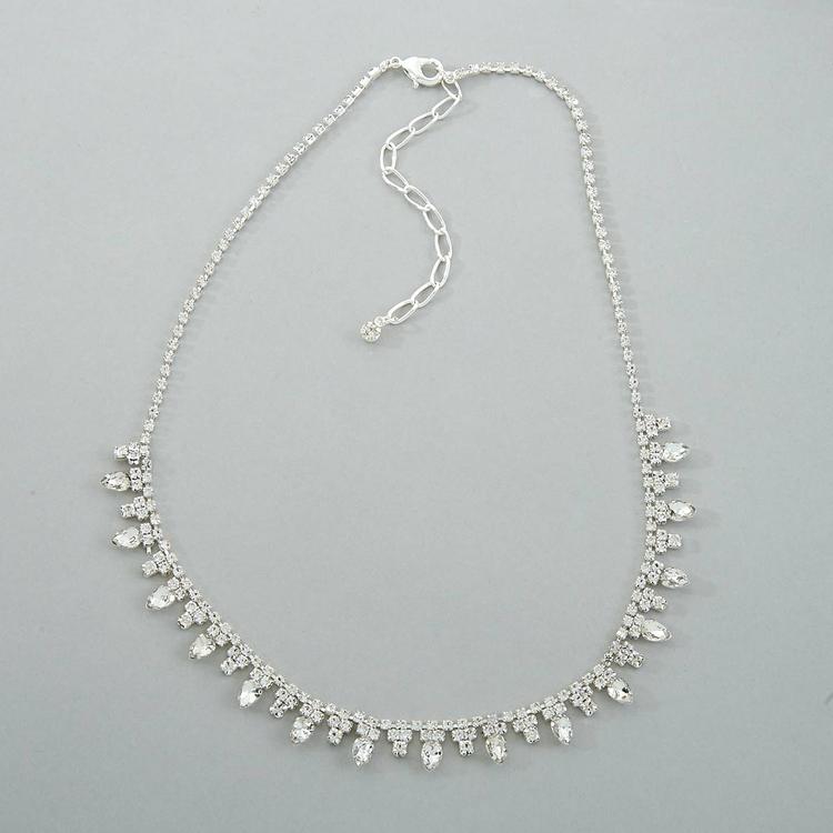 Rosa Rhinestones Single Row Large & Small Crystal Necklace