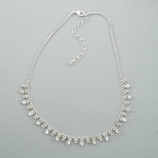 Rosa Rhinestones Single Row Large & Small Crystal Necklace - image 