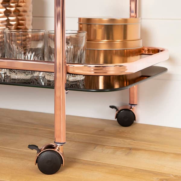 South Shore Maliza Rose Gold and Glass Bar Cart