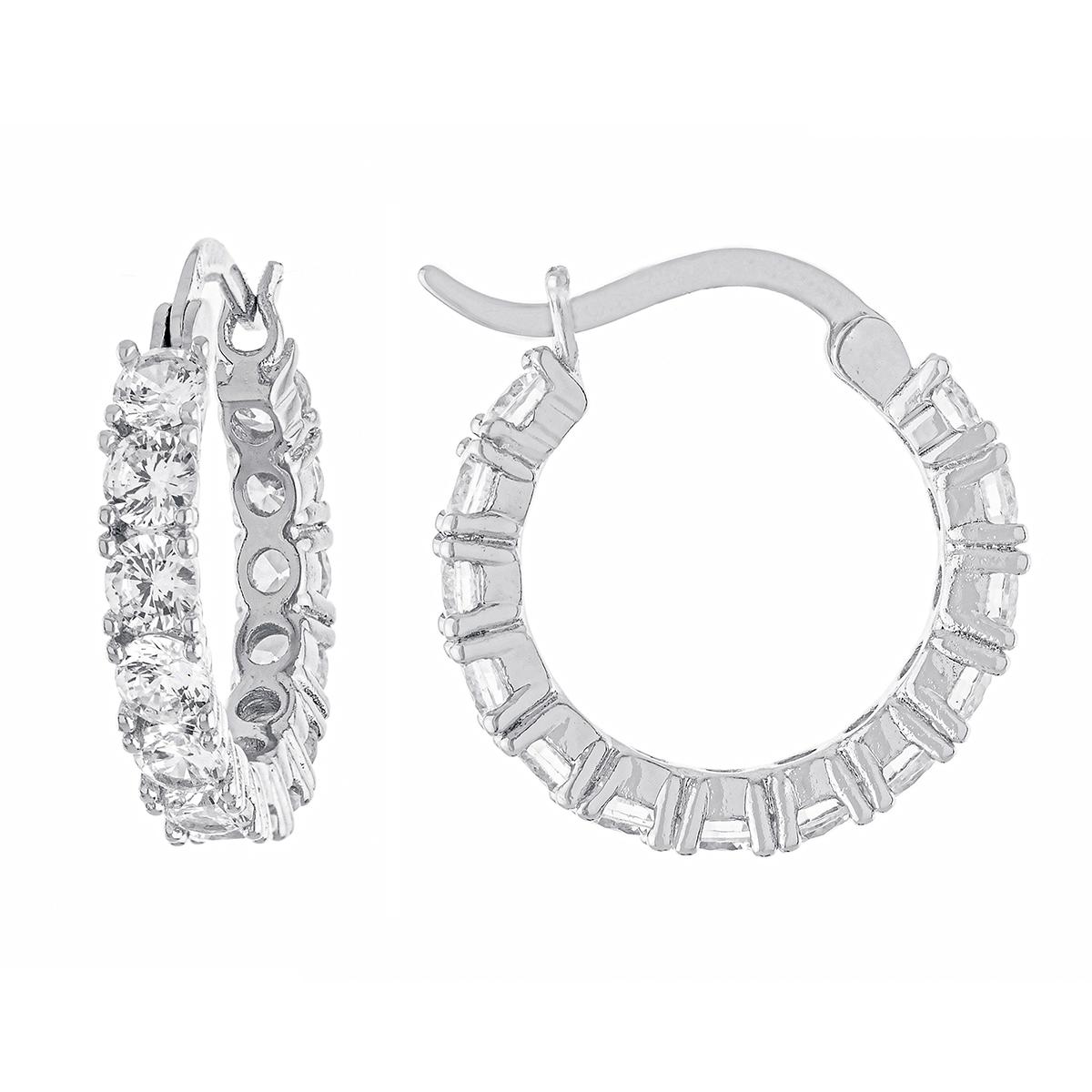 Athra Fine Silver Plated 18mm CZ Click-Top Hoop Earrings