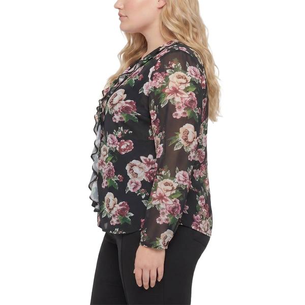 Plus Size NY Collection Long Sleeve Ruffle Front V-Neck Blouse