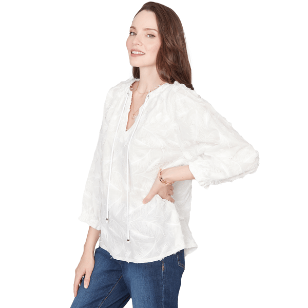 Womens Skye’s the Limit Fresh Start Feather Embroidery Blouse