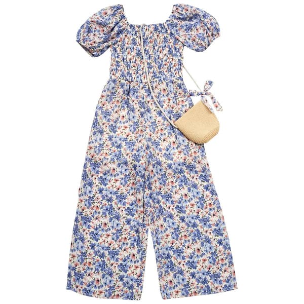 Girls (7-16) Speechless(R) Puff Sleeve Floral Jumpsuit w/ Bag