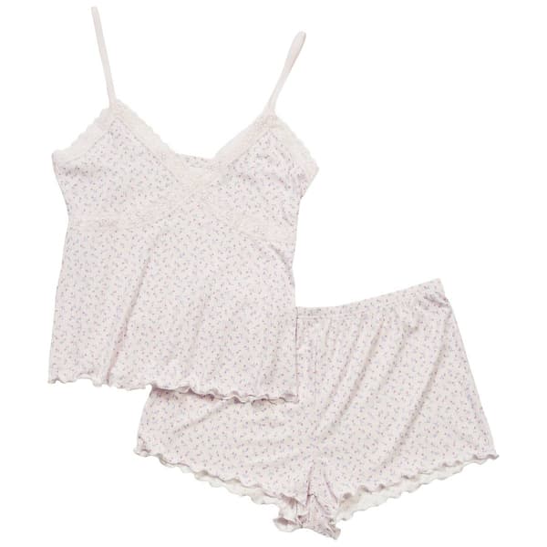 Womens Laura Ashley&#40;R&#41; Lace Trim Rose Bud Rib Cami Pajama Set - image 