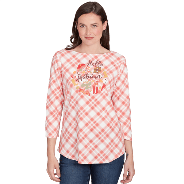 Plus Size Ruby Rd. Must Haves Ii Hello Autumn Plaid Knit Top - image 