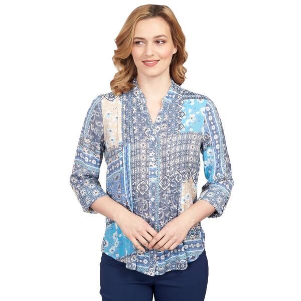 Womens Ruby Rd. Wovens Patchwork Button Blouse - Sapphire - image 