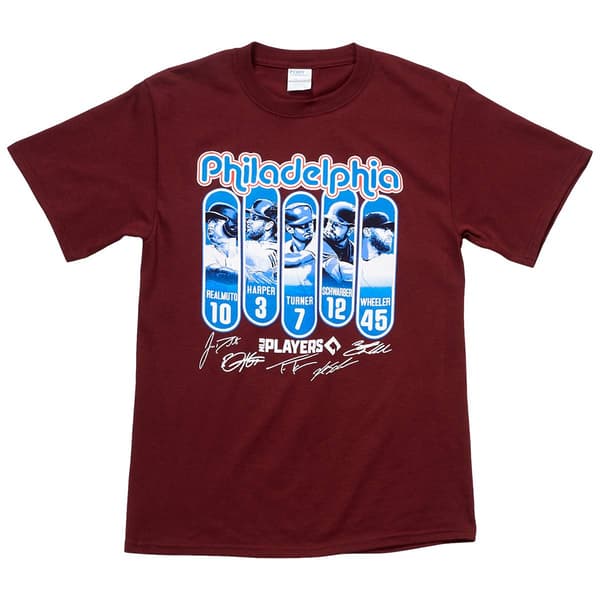 Mens Phillies Team Retro Top 5 Short Sleeve Tee - Maroon - image 