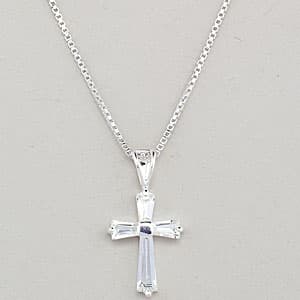 Sterling Silver CZ Cross Pendant Necklace - image 