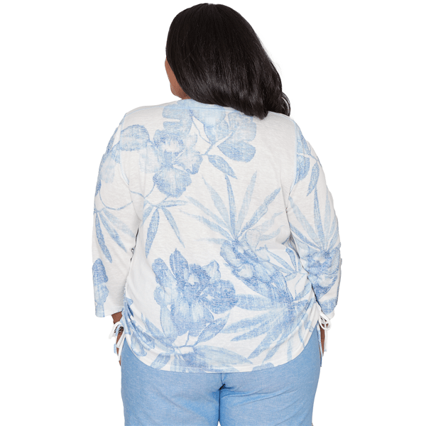 Plus Size Alfred Dunner Caribbean Blues Side Tie Floral Blouse