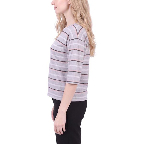 Petite NY Collection Elbow Sleeve Hacci Stripe Tee