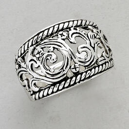 Marsala Fine Silver Plated Filigree Wide Band Ring