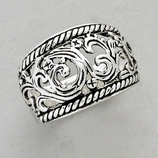 Marsala Fine Silver Plated Filigree Wide Band Ring - image 