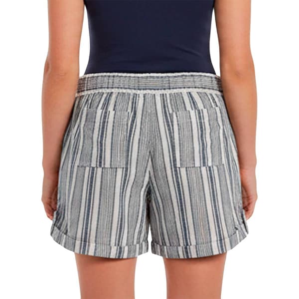 Womens Per Se Roll Tab Hem Stripe Linen Shorts