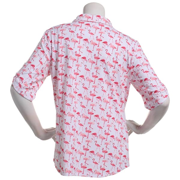 Plus Size Emily Daniels Elbow Sleeve Flamingos Henley Blouse