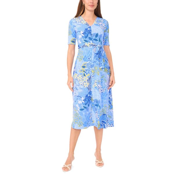 Womens MSK Short Sleeve Print Ity 1/2 Zip Neck Midi - image 