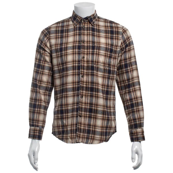 Mens Mountain Ridge Long Sleeve Flannel Shirt - Navy/Tan - image 