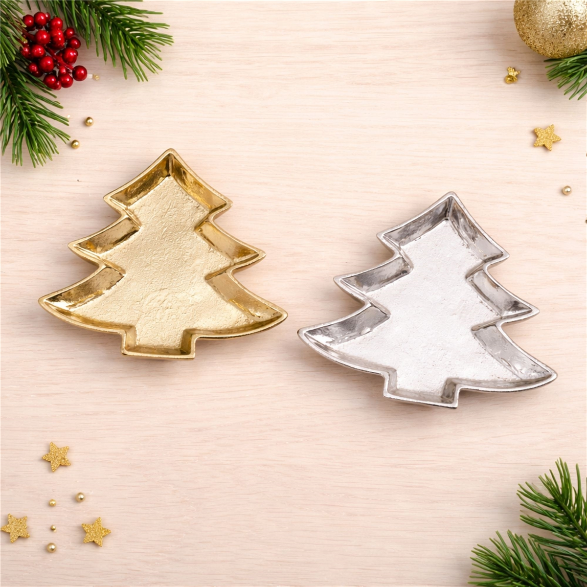 Melrose Metal Pine Tree Trinket Tray - Set of 2