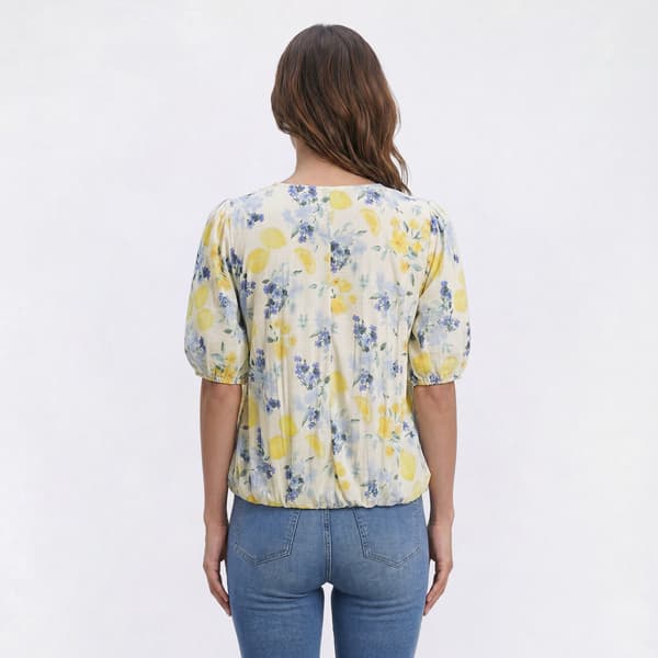 Womens Absolutely Famous Elbow Bubble Sleeve Bubble Hem Blouse