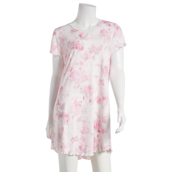 Womens Laura Ashley&#40;R&#41; Short Sleeve Rib Floral V-Neck Nightshirt