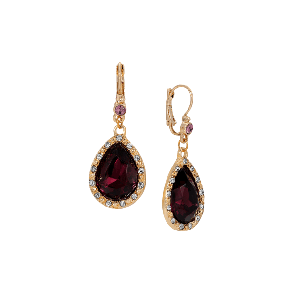 1928 Gold-Tone Purple Teardrop Leverback Earring