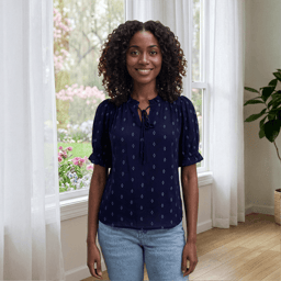 Womens Draper James Short Poet Sleeve Diamond Blouse